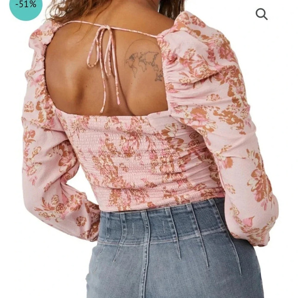 NWT!! Free People - Hilary Floral Crop Top - Pink Combo - Size S - Picture 3 of 9